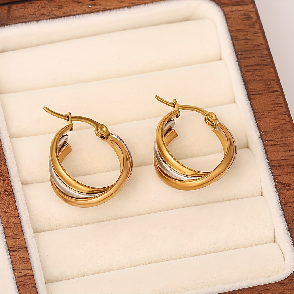 Tri-Tone Layered Hoop Earrings for Women, Statement Jewelry